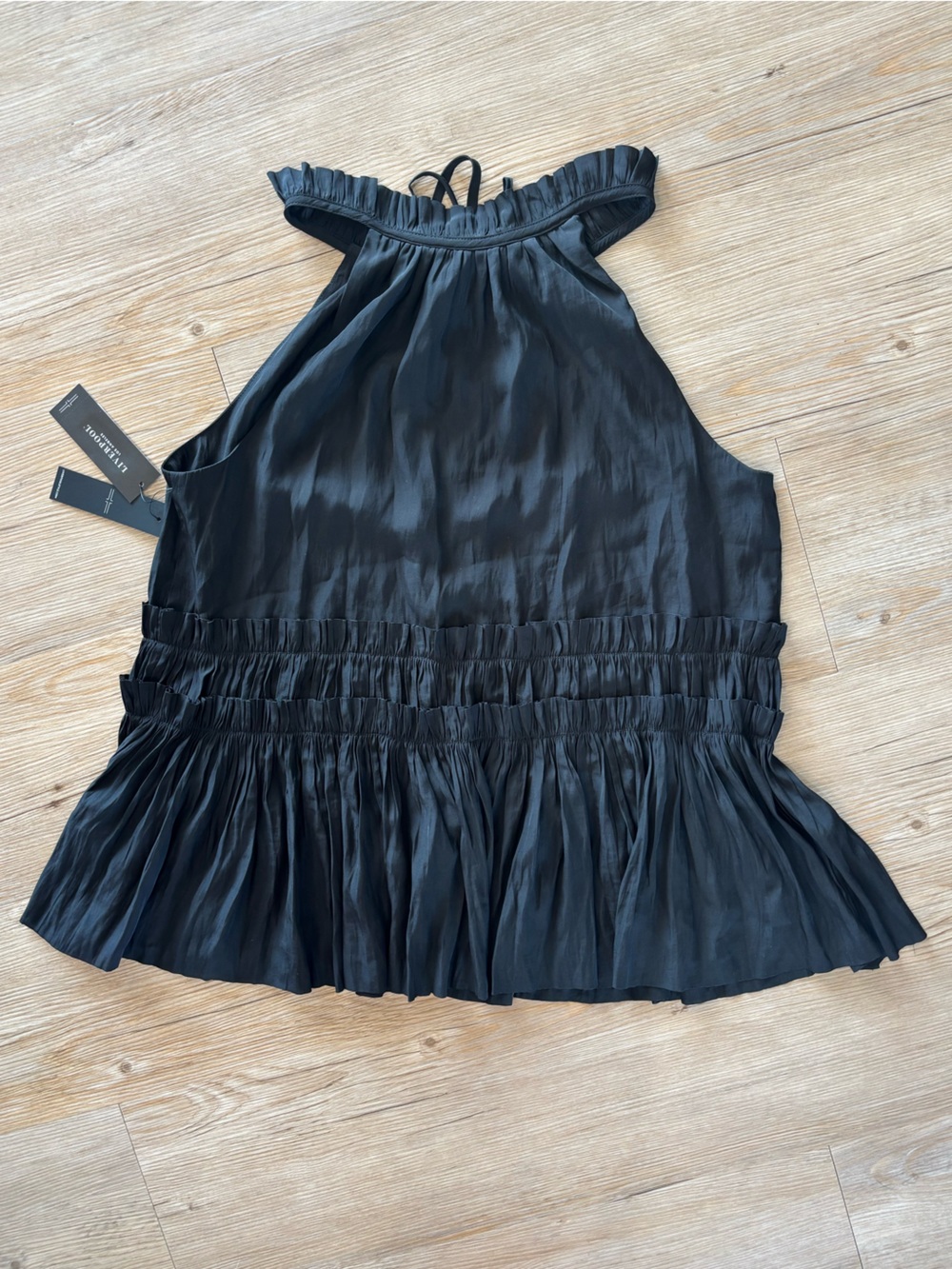 Liverpool Black Ruffle-Neck Halter Tank - Picture 2 of 4